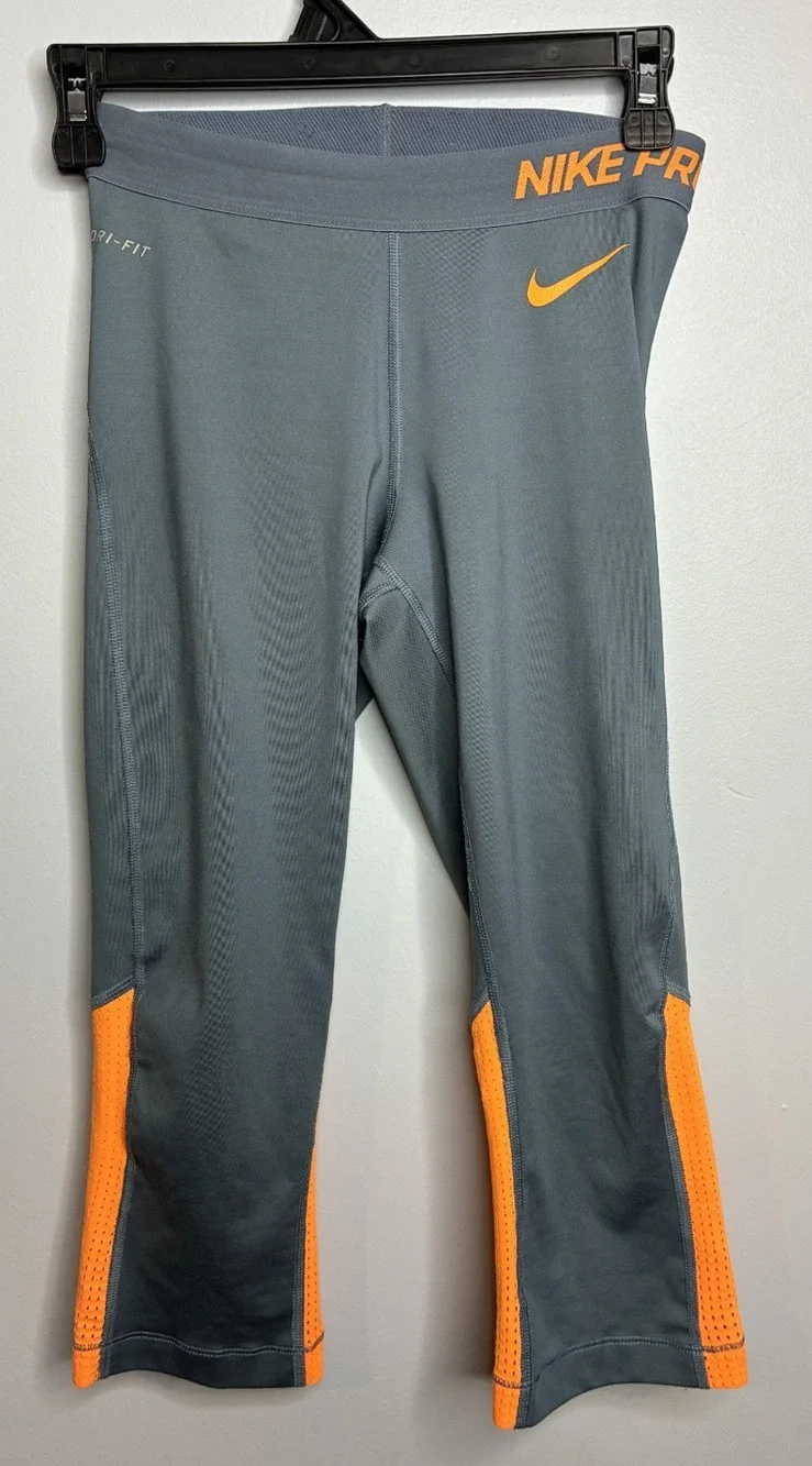 Nike Pro Women's Small Dry Fit Gray, Orange Cropped Leggings